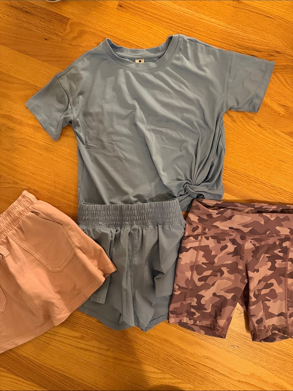 Bundle! Blue Knit Tee & Shorts Set, Purple Shorts & Pink Skort - size 8